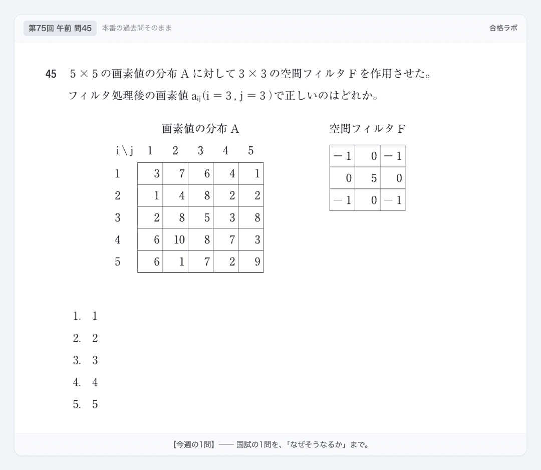 【今週の1問】の実物: 第75回 午前 問45