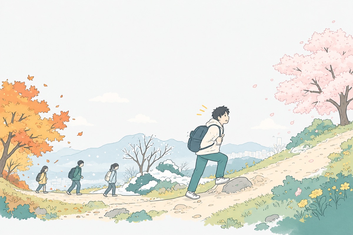 秋から冬、春へ。上り下りしながら、少しずつ高いところへ